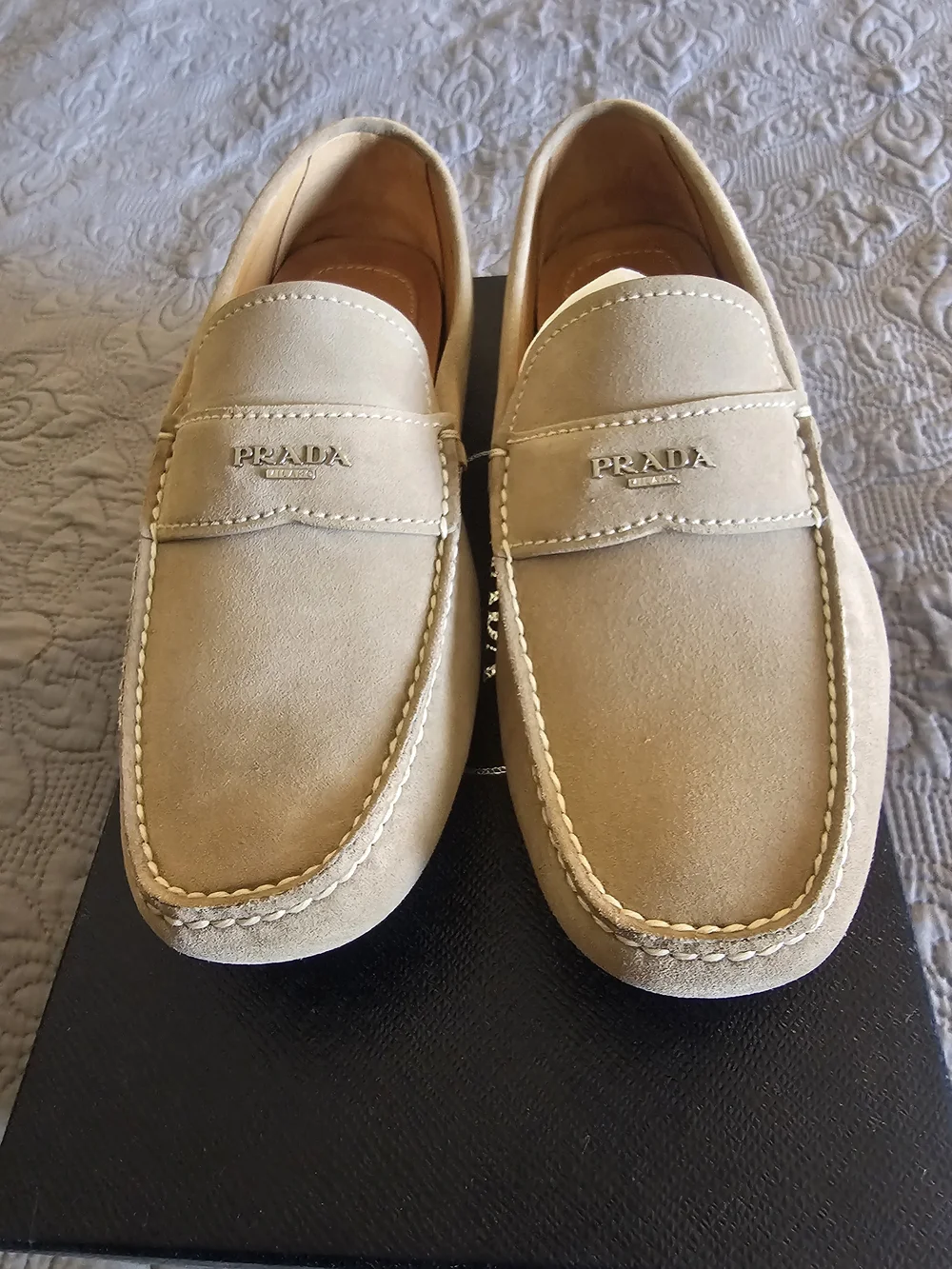 Prada Beige Suede Penny Loafers for Men
